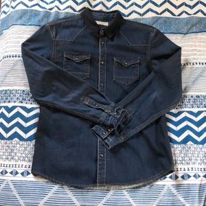 Allsaints dark denim shirt with felt collar